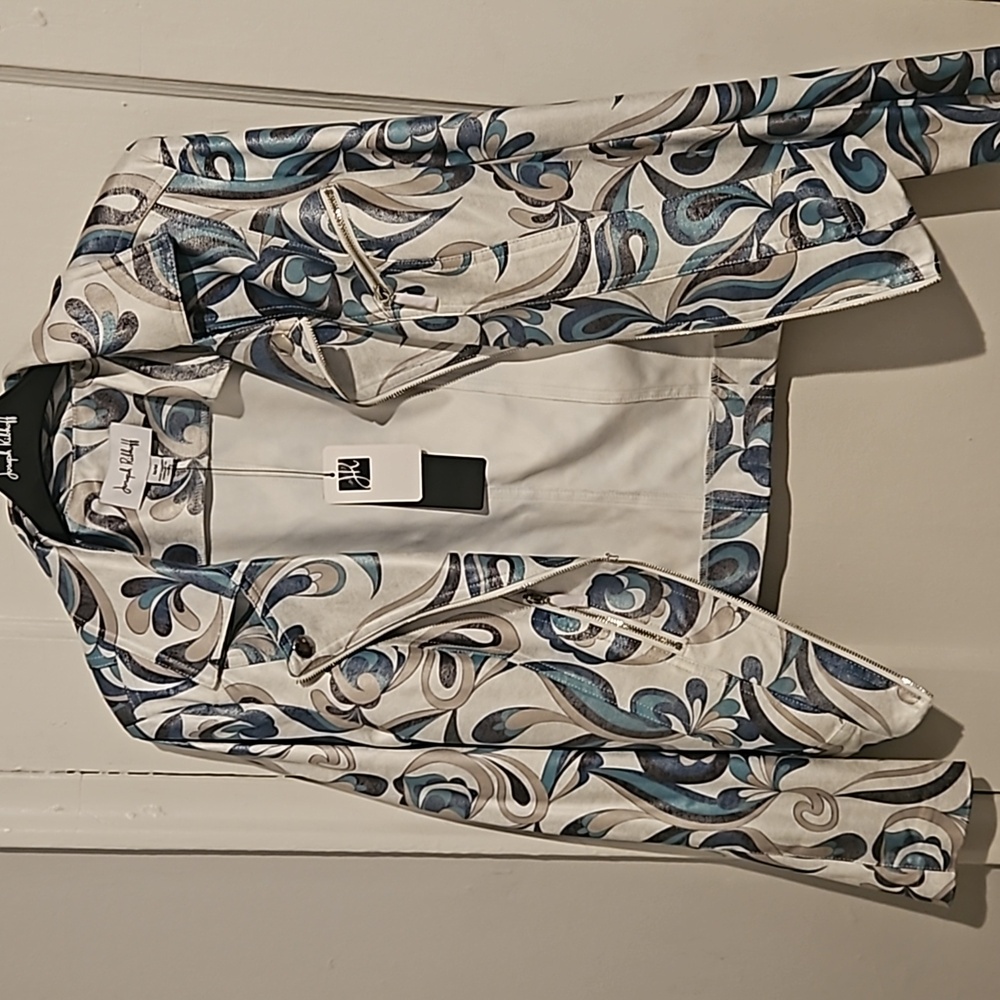 Blue, white, gray business casual jacket